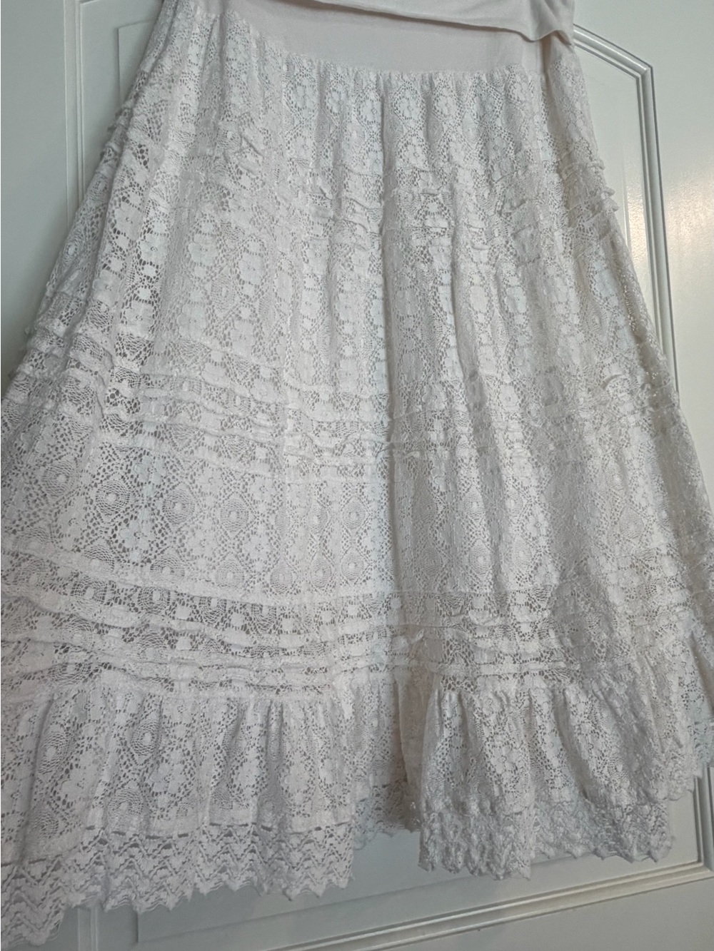 White Cotton Blend Maxi Skirt Lace Tiered Boho Fairy Cottagecore - Picture 2 of 9